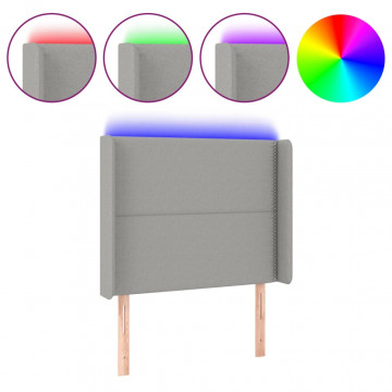 Tăblie de pat cu LED, gri deschis, 103x16x118/128 cm, textil - Img 2