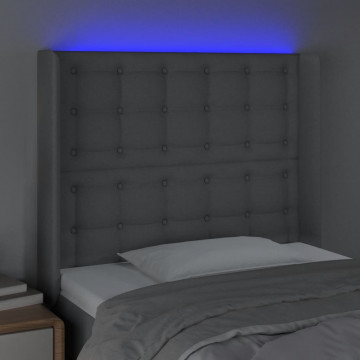 Tăblie de pat cu LED, gri deschis, 103x16x118/128 cm, textil - Img 4