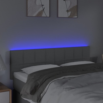 Tăblie de pat cu LED, gri deschis, 144x5x78/88 cm, textil - Img 3