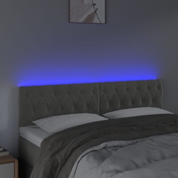 Tăblie de pat cu LED, gri deschis, 144x7x78/88 cm, catifea - Img 3