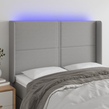 Tăblie de pat cu LED, gri deschis, 147x16x118/128 cm, textil - Img 1