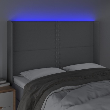 Tăblie de pat cu LED, gri deschis, 147x16x118/128 cm, textil - Img 4