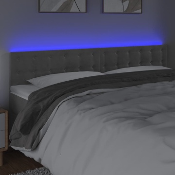 Tăblie de pat cu LED, gri deschis, 160x5x78/88 cm, catifea - Img 3