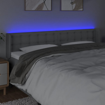 Tăblie de pat cu LED, gri deschis, 163x16x78/88 cm, textil - Img 4