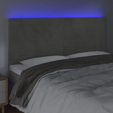 Tăblie de pat cu LED, gri deschis, 180x5x118/128 cm, catifea - Img 3
