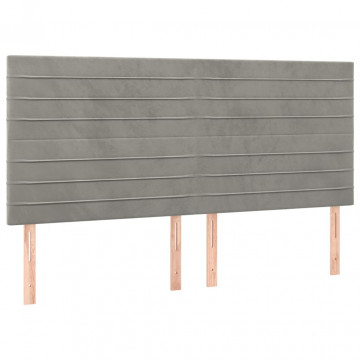Tăblie de pat cu LED, gri deschis, 200x5x118/128 cm, catifea - Img 4