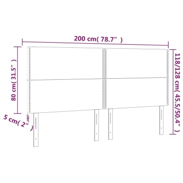 Tăblie de pat cu LED, gri deschis, 200x5x118/128 cm, textil - Img 5