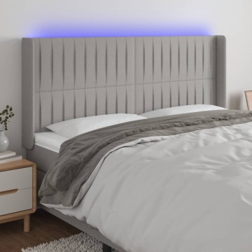Tăblie de pat cu LED, gri deschis, 203x16x118/128 cm, textil - Img 1