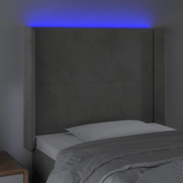 Tăblie de pat cu LED, gri deschis, 83x16x118/128 cm, catifea - Img 4