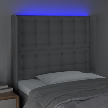 Tăblie de pat cu LED, gri deschis, 83x16x118/128 cm, textil - Img 4