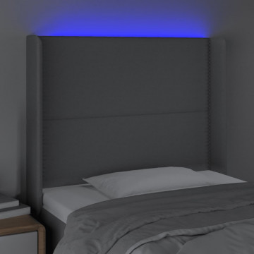 Tăblie de pat cu LED, gri deschis, 83x16x118/128 cm, textil - Img 4