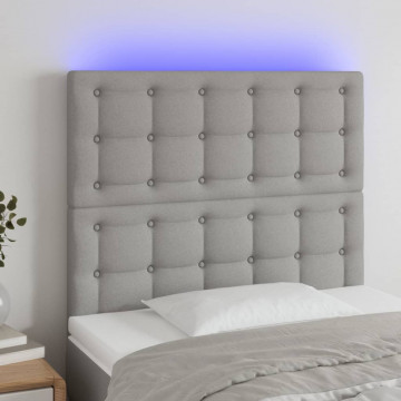 Tăblie de pat cu LED, gri deschis, 90x5x118/128 cm, textil - Img 1