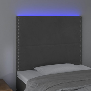 Tăblie de pat cu LED, gri închis, 100x5x118/128 cm, textil - Img 3