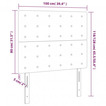 Tăblie de pat cu LED, gri închis, 100x5x118/128 cm, textil - Img 5