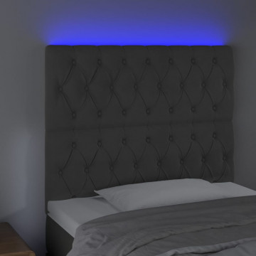 Tăblie de pat cu LED, gri închis, 100x7x118/128 cm, textil - Img 3