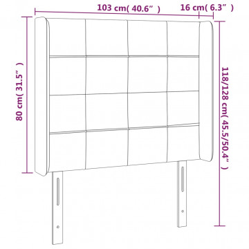 Tăblie de pat cu LED, gri închis, 103x16x118/128 cm, catifea - Img 5