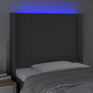 Tăblie de pat cu LED, gri închis, 103x16x118/128 cm, textil - Img 4