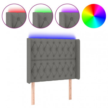 Tăblie de pat cu LED, gri închis, 103x16x118/128 cm, textil - Img 2