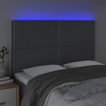 Tăblie de pat cu LED, gri închis, 144x5x118/128 cm, textil - Img 3
