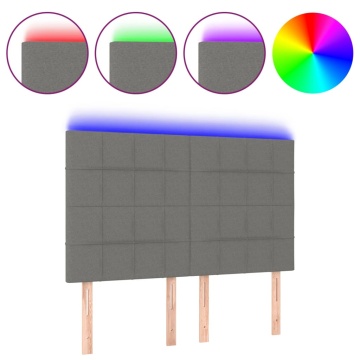 Tăblie de pat cu LED, gri închis, 144x5x118/128 cm, textil - Img 2
