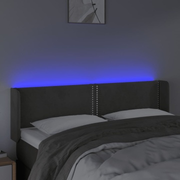 Tăblie de pat cu LED, gri închis, 147x16x78/88 cm, catifea - Img 4