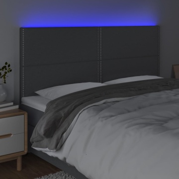Tăblie de pat cu LED, gri închis, 180x5x118/128 cm, textil - Img 3