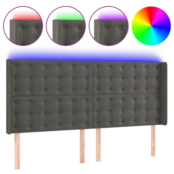 Tăblie de pat cu LED, gri închis, 183x16x118/128 cm, catifea - Img 2