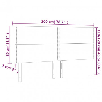 Tăblie de pat cu LED, gri închis, 200x5x118/128 cm, catifea - Img 5