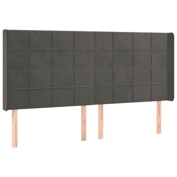 Tăblie de pat cu LED, gri închis, 203x16x118/128 cm, catifea - Img 3