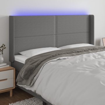 Tăblie de pat cu LED, gri închis, 203x16x118/128 cm, textil - Img 1