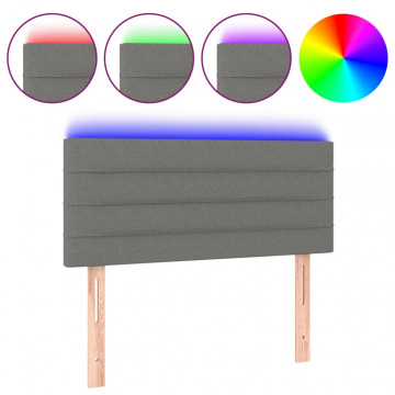 Tăblie de pat cu LED, gri închis, 80x5x78/88 cm, textil - Img 2