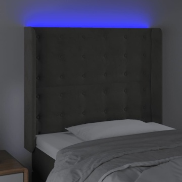 Tăblie de pat cu LED, gri închis, 83x16x118/128 cm, catifea - Img 4