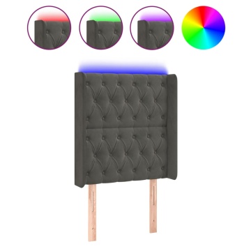 Tăblie de pat cu LED, gri închis, 83x16x118/128 cm, catifea - Img 2