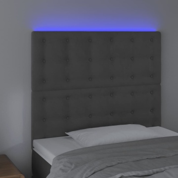 Tăblie de pat cu LED, gri închis, 90x5x118/128 cm, catifea - Img 3
