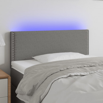 Tăblie de pat cu LED, gri închis, 90x5x78/88 cm, textil - Img 1