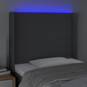 Tăblie de pat cu LED, gri închis, 93x16x118/128 cm, textil - Img 4