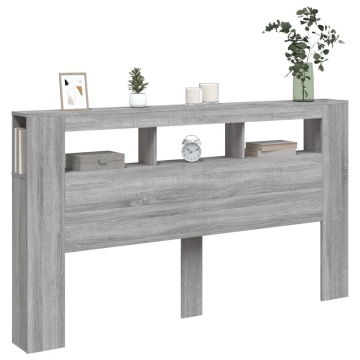 Tăblie de pat cu LED, gri sonoma, 160x18,5x103,5 cm, lemn - Img 8