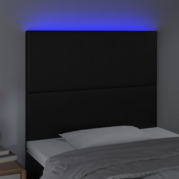 Tăblie de pat cu LED, negru, 100x5x118/128 cm, piele ecologică - Img 3