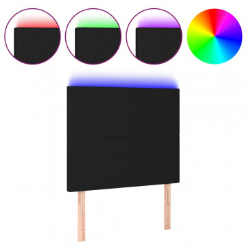 Tăblie de pat cu LED, negru, 100x5x118/128 cm, textil - Img 2