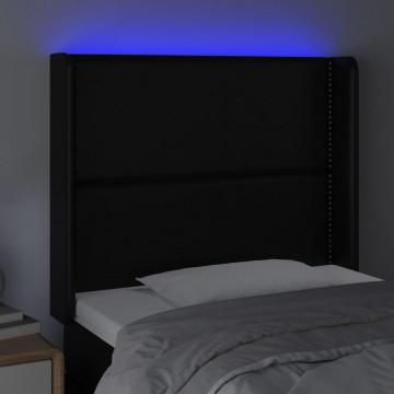 Tăblie de pat cu LED, negru, 103x16x118/128 cm, piele ecologică - Img 4