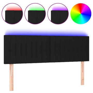 Tăblie de pat cu LED, negru, 144x5x78/88 cm, textil - Img 2