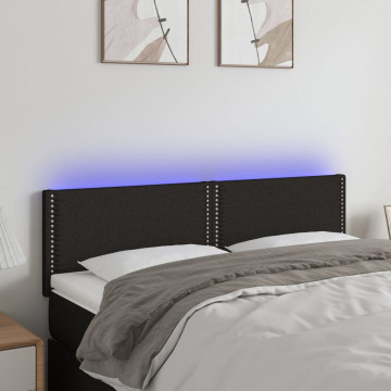 Tăblie de pat cu LED, negru, 144x5x78/88 cm, textil - Img 1