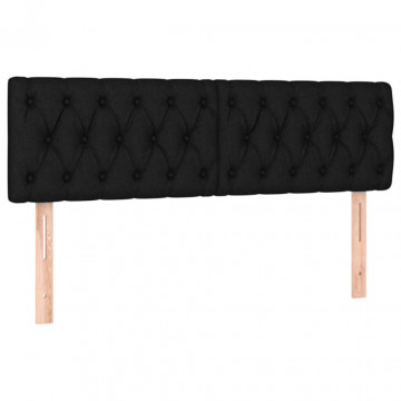Tăblie de pat cu LED, negru, 144x7x78/88 cm, textil - Img 4