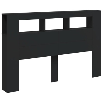 Tăblie de pat cu LED, negru, 160x18,5x103,5 cm, lemn - Img 8