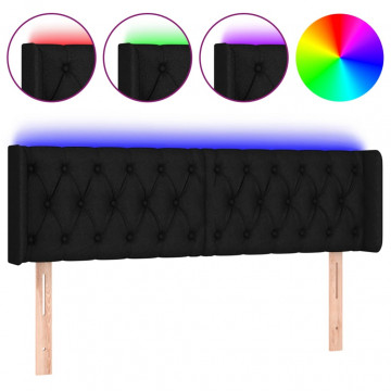 Tăblie de pat cu LED, negru, 163x16x78/88 cm, textil - Img 2