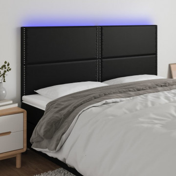 Tăblie de pat cu LED, negru, 180x5x118/128 cm, piele ecologică - Img 1