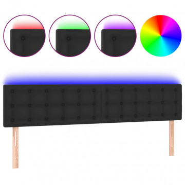 Tăblie de pat cu LED, negru, 180x5x78/88 cm, piele ecologică - Img 2