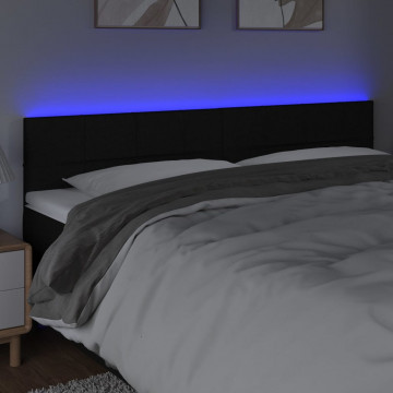 Tăblie de pat cu LED, negru, 180x5x78/88 cm, textil - Img 3