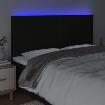 Tăblie de pat cu LED, negru, 200x5x118/128 cm, textil - Img 3