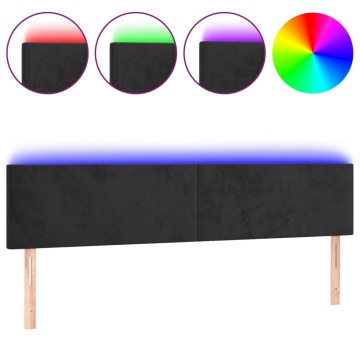 Tăblie de pat cu LED, negru, 200x5x78/88 cm, catifea - Img 2